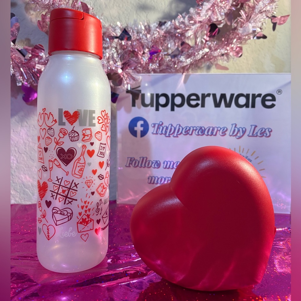 Tupperware Red Love Design Bottle with Heart Container